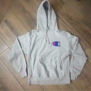 Champion Reverse Weave Men’s Medium Gray Hoodie Big C Logo Kangaroo Pockets